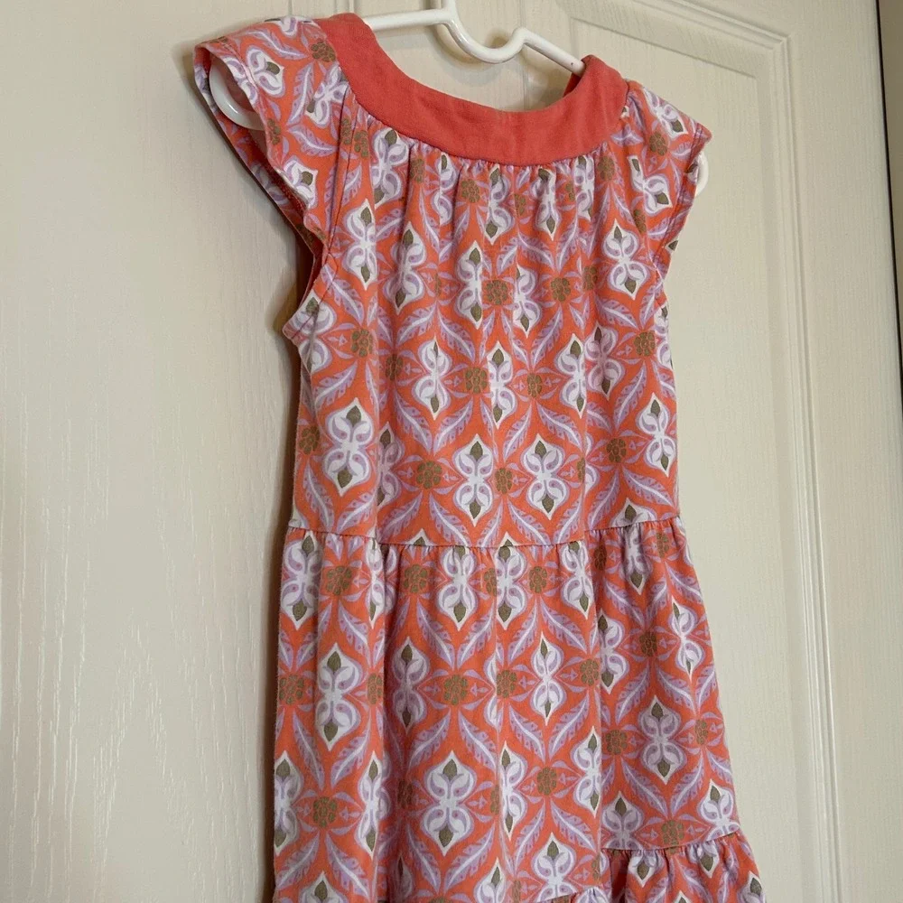 Tea Collection Orange Feather Print Tiered Dress Girls Size‎ 4